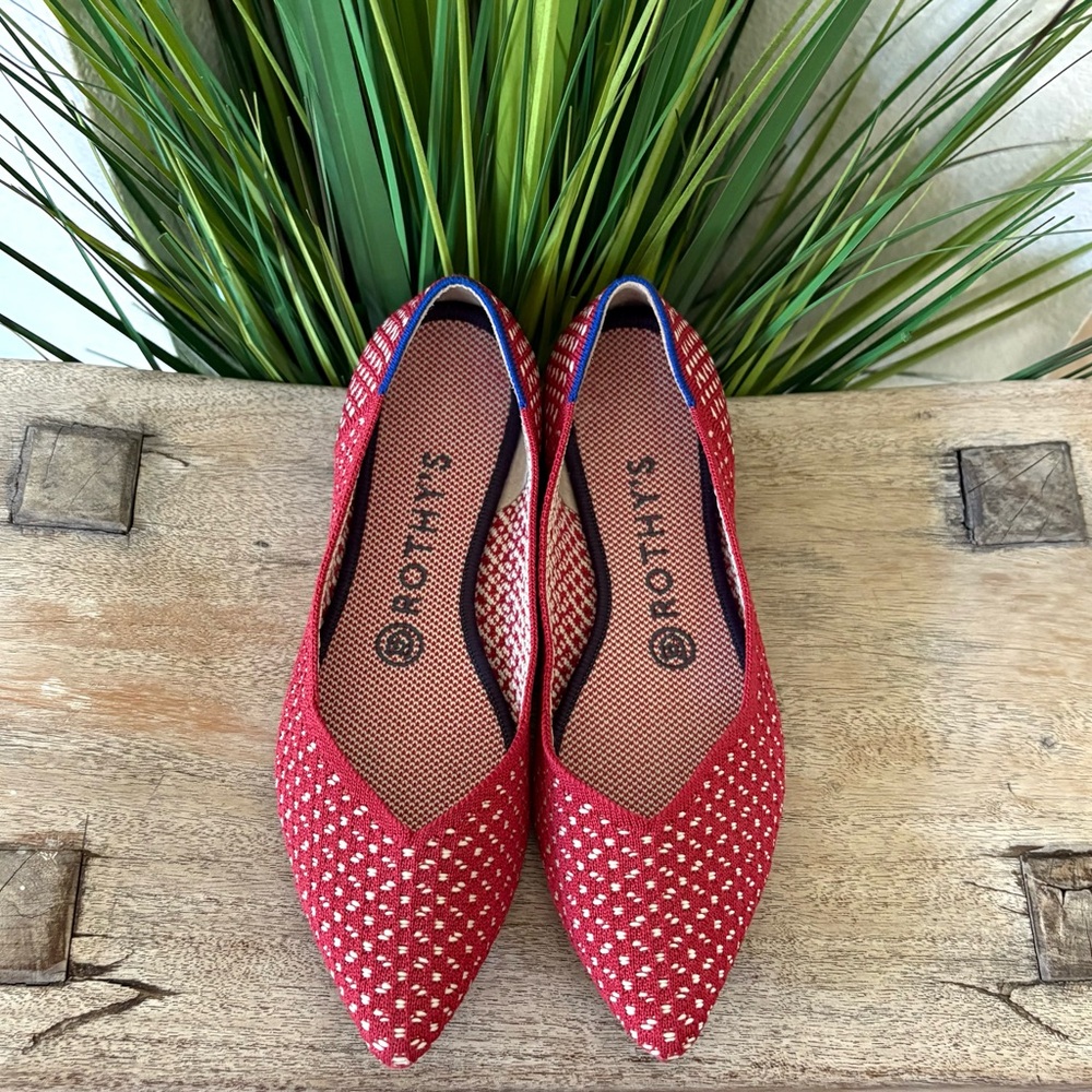Rothy's Red & White Pointed Flats